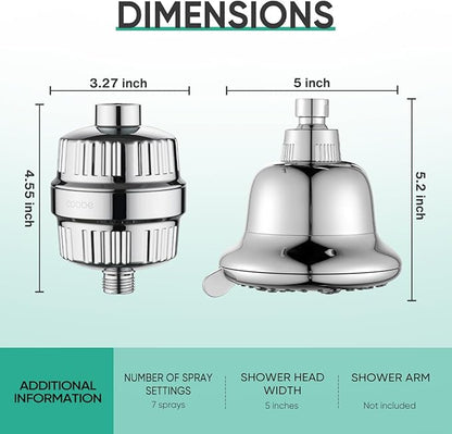 Cobbe Luxury Double Filtered Shower Head, High Output 16+20 Stages – 99% REMOVAL Shower Filters for Hard Water Removes Chlorine and Harmful Substances, 7-Model Setting Spray, Chrome