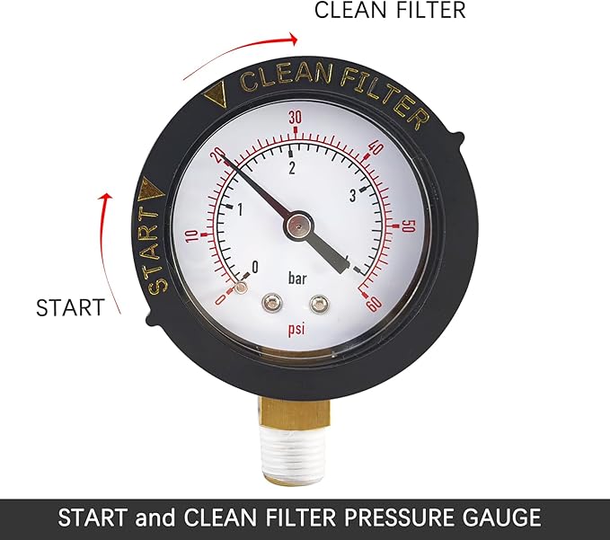 190058 Pressure Gauge 0-60 PSI with 1/4” NPT Bottom Mount Replacement for Pool and Spa Valve Filter