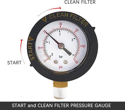 190058 Pressure Gauge 0-60 PSI with 1/4” NPT Bottom Mount Replacement for Pool and Spa Valve Filter