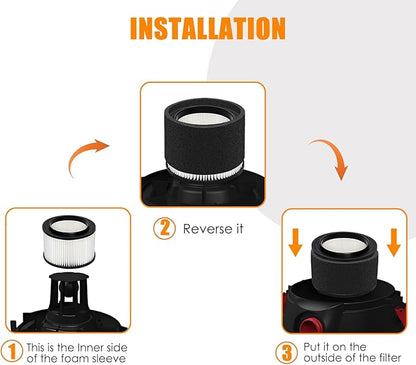 Universal VFCF Replacement Washable Filter fits Vacmaster 4 Gallon VFB511B 0201 Beast/ VWMB508 0101/ VF408/ VF409/ Professional VF410P, with 4x Foam Sleeve-2 Pack