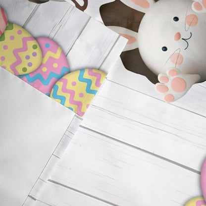 Grey Easter Curtain Valances for Windows, Kitchen Valance Window Treatment, Spring Cartoon Bunny Colorful Eggs Wood Grain Light Filtering Block Curtains for Bathroom/Bedroom/Living Room 42'' x 12''