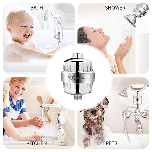 Shower Head Filter for Hard Water to Remove Chlorine Reduces Dry Itchy Skin,Shower Filters with High Output Showerhead Cartridges(Chrome)