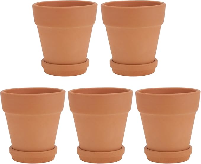 5pcs Red Terracotta Succulent Flower Pots with Saucers, Breathable Clay Planting Containers for Indoor and Outdoor Garden, 8x8cm Decorative Plant Pots Set