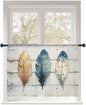 Sheer Curtains 45 Inch Length, Boho Blue Feathers Semi Sheer Curtains Light Filtering Window Treatment, Country Vintage Wooden Grain Privacy Voile Drapes for Living Room Bedroom 52x45 Inch
