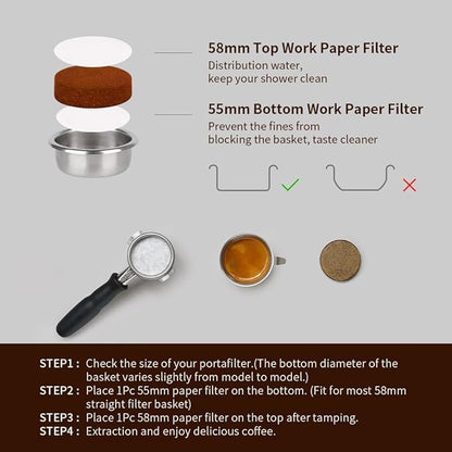watchget 58mm Espresso Paper Filters - 500 Pcs Disposable Coffee Filter Papers for Espresso Machines, Puck Screen, Compatible with 58mm Portafilter Baskets