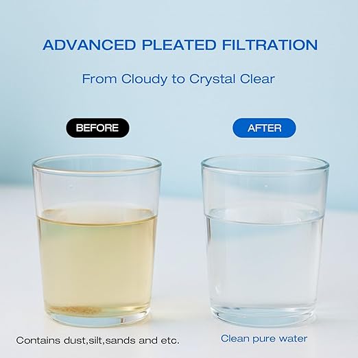 H&G Lifestyles Pleated Sediment Water Filter for Well Water, 5 Micron 10 X 4.5 Whole House Water Filters, Compatible with 84637, WPX5BB97P, PC10, 355214-45, 355215-45, WP10BB97P, WP5BB97P