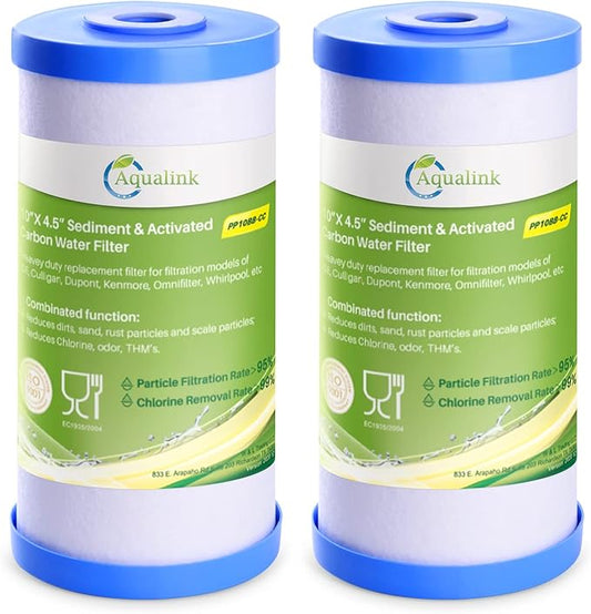 AQUALINK PP10BB-CC 5 Micron 10" x 4.5" Whole House Sediment Activated Carbon Water Filter Replacement for GE FXHTC, GXWH40L, GXWH35F, GNWH38S, RFC-BBSA, W50PEHD, DuPont WFHD13001