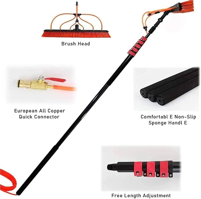 Spray Bar Kit Window Cleaning Brush, Outdoor Window Glass Solar Panel Cleaning,Extendable Cleaner For Greenhouse Roofs, Cleaning Photovoltaic And Solar Panels/35Cmbrushhead/12M/3,35cmbrushhead,6M/20F