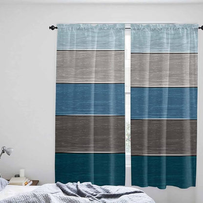 Retro Farm Blue Gray Wood Grain Window Valance Curtains, Rustic Wooden Plank Light Filtering Kitchen Valance with 3-inch Rod Pocket for Living Room Bathroom Bedroom,2 Panel,52x72In