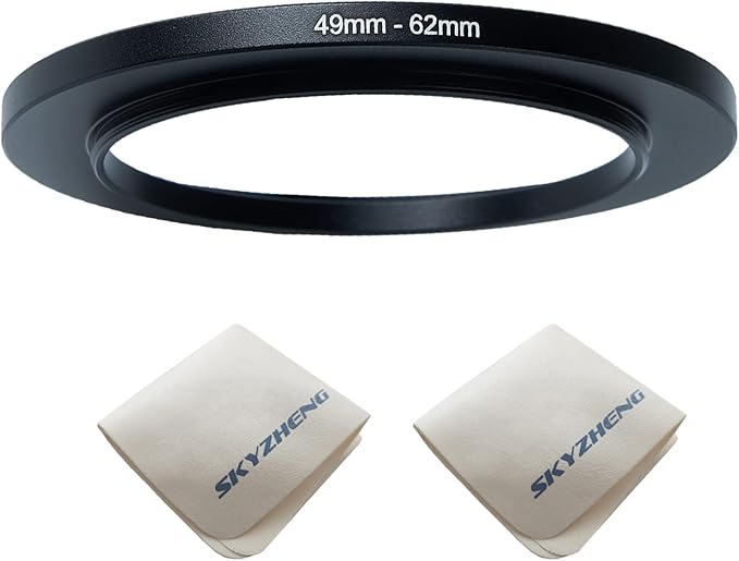 49mm Lens to 62mm Camera Lens Adapter 49mm to 62mm Step Up Ring Adapter Ring for All Brands of UV ND CPL, with Premium Lens Wiping Cloth 2 Pack (49mm-62mm)
