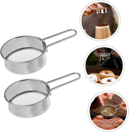 Healifty 2Pcs Stainless Steel Powder Sugar Sifter Baking Flour Sieve with Ergonomic Handle for Home and Professional Use Lightweight and Easy to Operate