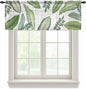 Summer Palm Leaf Sheer Valance Curtains, Green Tropical Plants Nature Leaves Wood Grain Light Filtering Kitchen Valances Rod Pocket Voile Curtain Treatment for Bedroom/Living Room/Basement 42Wx18L