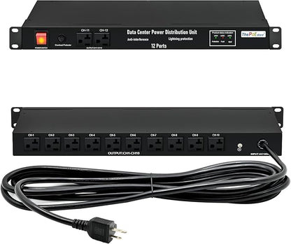 1U PDU Network Servers Surge Protector Power Distribution Unit 12-Outlet, 120V 20A, 3600 Joules 10KA,19″ Rack Mount Power Strip,Heavy-Duty 12AWG 16 ft Cord,w/AC Filter
