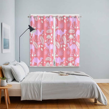 2 Panel Kitchen Cafe Curtains, Desert Camel Sunlight Filtering Nature Air Through, Window Decor Tier Curtains for Living Room 104W x 84L inch Vintage Sand Camel Leaves Flower Pattern Pink