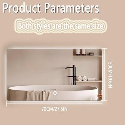 Backlit LED Illuminated Bathroom Mirror with LED Lights, Lighted Bathroom Makeup Wall Mounted Mirror with Demister Pad, Sensor Touch Switch, Horizontal/Vertical(B,H50*W70CM/H19.6*W27.5IN)