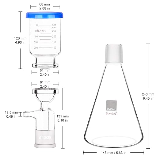stonylab Borosilicate Glass Filtration Apparatus, Vacuum Filter Kit with 1000ml Filtering Flask