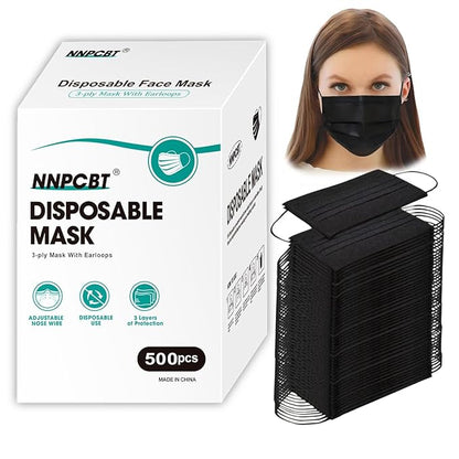 NNPCBT 500PCS 3 ply black disposable masks filter mask