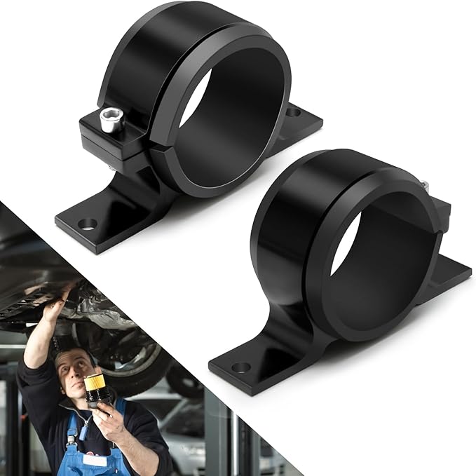 2 Pcs Universal Car Fuel Pump Fuel Filter Mounting Bracket Aluminum Clamp Holder with Rubber Insert, Black Hard Aluminum Anodized Accessories Suitable for Vehicle Fuel Oil Line (58 to 65 mm)