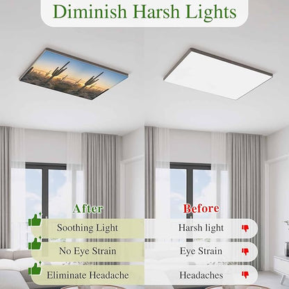 Fluorescent Light Covers for Drop Ceiling Desert Cactus Sunset Magnetic Light Filters, Tropical Plant Natural Scenery Ceiling Shade Filters for Home Classroom Office,2x4 ft,1Pack