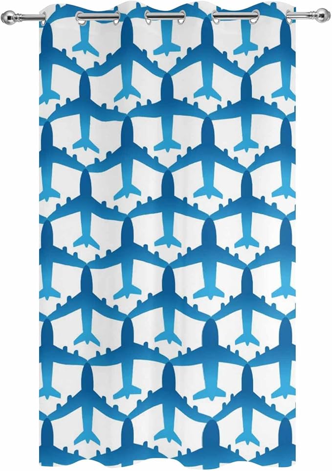 Blue Aircraft Waterproof Outdoor Curtains for Patio, Windproof Weatherproof Curtains with Weighted Hem, Modern Abstract Art Gradient Airplane Light Filtering Privacy Drapes for Porch 54"x 108"