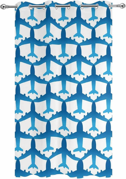 Blue Aircraft Waterproof Outdoor Curtains for Patio, Windproof Weatherproof Curtains with Weighted Hem, Modern Abstract Art Gradient Airplane Light Filtering Privacy Drapes for Porch 54"x 108"