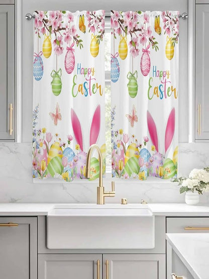 Happy Easter Living Room Curtains 72 Inches length, Spring Watercolor Bunny Eggs Flower Branch Window Treatment Curtain Drapes, Light Filtering Drapes for Bedroom Laundry Room, 52"x72", 2 Panels