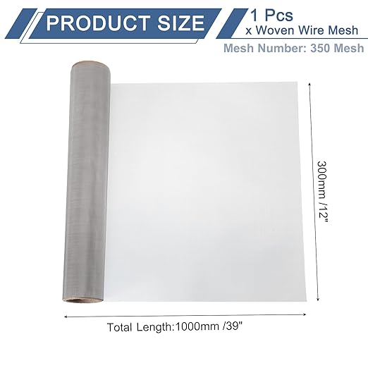 uxcell 350 Mesh 39" x 12" Woven Wire Mesh, 304 Stainless Steel Air Vent Filter Screen, Window Screen Mesh for DIY Projects Vents Cover Filtration Animals Fence