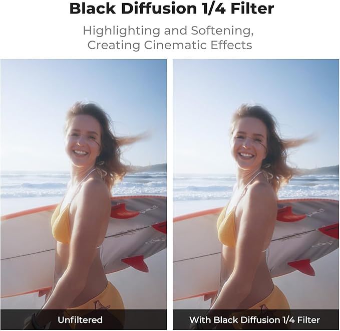 K&F CONCEPT Snap On Black Diffusion 1/4 Filter Compatible with DJI Osmo Action 6, Creative Mist Cinematic Effect Filters, Multi-Coated/Optical Glass/Aluminum Alloy Frame Action Camera Accessories