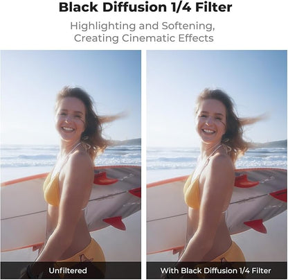 K&F CONCEPT Snap On Black Diffusion 1/4 Filter Compatible with DJI Osmo Action 6, Creative Mist Cinematic Effect Filters, Multi-Coated/Optical Glass/Aluminum Alloy Frame Action Camera Accessories