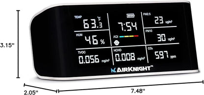 AirKnight Premium Indoor Air Quality Monitor Indoor & Air Quality Sensor. VOC Detector, CO2 Monitor, Formaldehyde Detector HCHO, AQI, PM2.5, PM10 Temperature Humidity Air Monitor AQI CO2 Meter