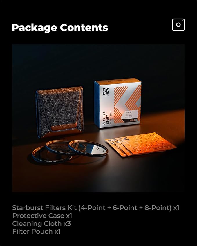 K&F CONCEPT 52mm Star Filters Kit (3pcs) 4 Points 6 Points 8 Points Cross Screen Starburst Filters Set -18 Layer Coating Ultra Slim Optical Glass Camera Lens Filter with 3 Cleaning Cloth
