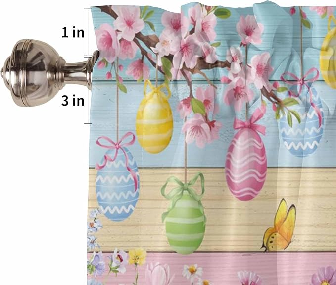 Colorful Easter Living Room Curtains 72 Inches length, Spring Watercolor Bunny Egg Flower Wood Grain Window Treatment Curtain Drapes, Light Filtering Drapes for Bedroom Laundry Room, 52"x72", 2 Panels