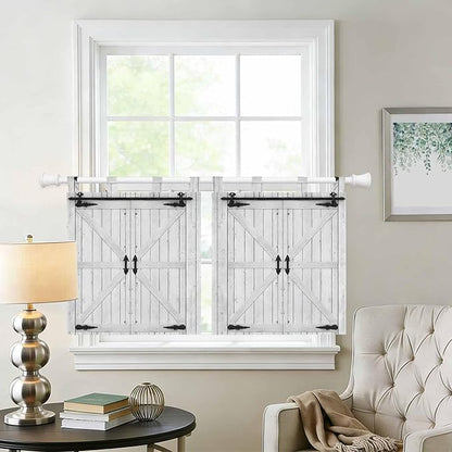 Farmhouse Wood Grain Kitchen Curtains 24 Inch Length, Small Window Curtains Tab Top, Vintage Country Barn Gate Grey Light Filtering Short Window Treatments Tier Drapes 27.5"x24" 2 Panel