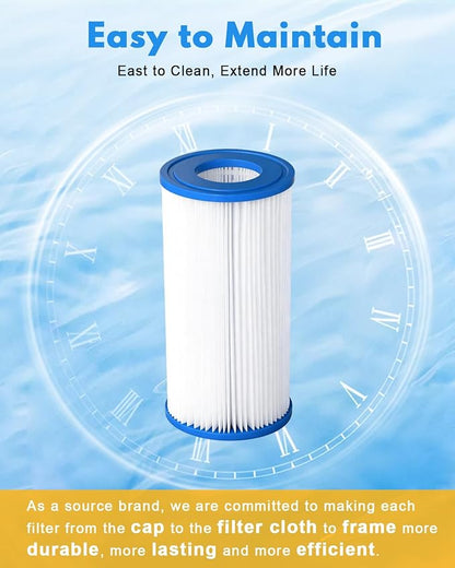 Pool Filter Cartridge for Type A or C,2 Pack Compatible with 29000E/59900E Aboveground Pools,Type A/C Reusable Swimming Filter for 1000/1500/530 GPH Filter Pump