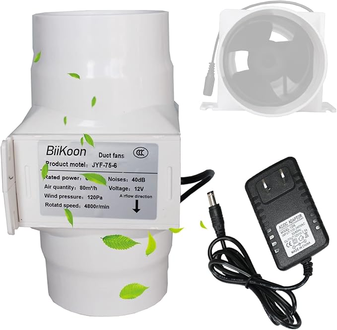 3 Inch Inline Duct Extractor Fan 75Mm 12V Powerful Exhaust Blower Speed Controller 6W Inline Booster Air Diffuser Fan for Grow Tents Workshop (Color : NO Adjustable Speed, Size : 6w)