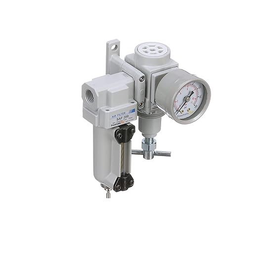 PneumaticPlus SAU220T-N02G-MEP Mini Compressed Air Filter Regulator Combo 1/4" NPT - T-Handle, Metal Bowl, Manual Drain, Bracket, Gauge