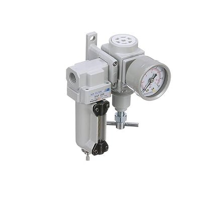 PneumaticPlus SAU220T-N02G-MEP Mini Compressed Air Filter Regulator Combo 1/4" NPT - T-Handle, Metal Bowl, Manual Drain, Bracket, Gauge