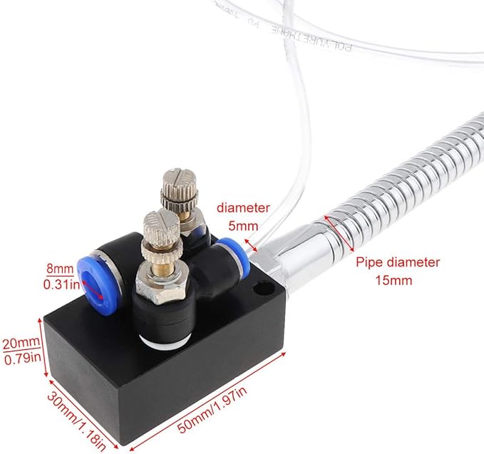 YWY Mist Coolant Lubrication Spray System with Check Valve and Stainless Steel Flexible Pipe for Metal Cutting Engraving Cooling Machine/Air Pipe CNC Lathe Milling Drill