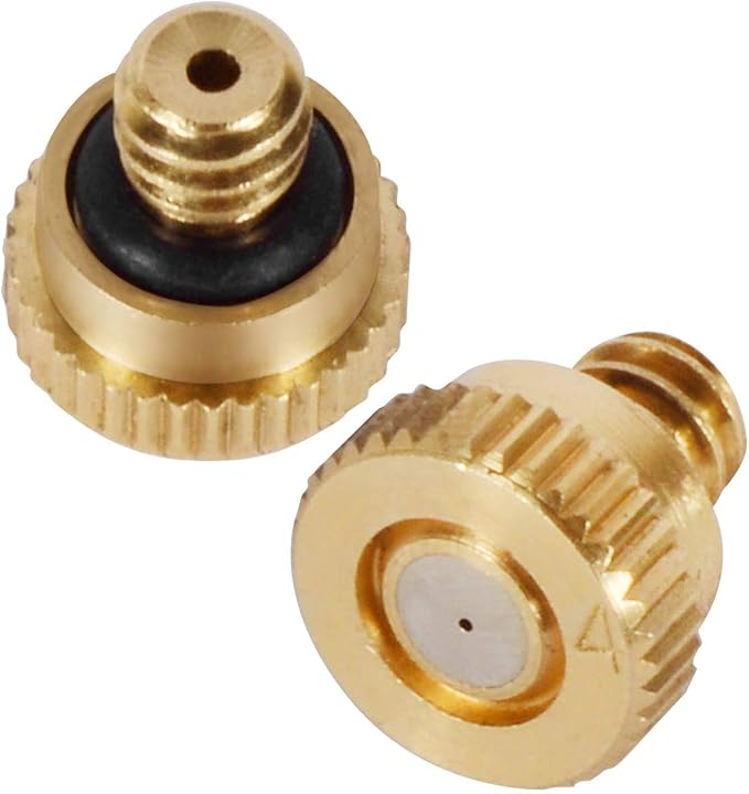 KUWAN 0.016" Orifice (0.4mm) Thread UNC 10/24 Brass Misting Nozzles Low Pressure Atomizing Misting Sprayer Water Hose Nozzle for Greenhouse, Landscaping, Outdoor Cooling Mister System (30PCS)