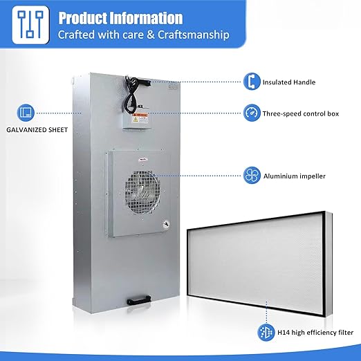 JJFFTAO，HEPA H14-Filter Laminar Flow Hood Updated FanFilter Unit（Include HEPA Filter）100/ISO Class 5 Cleanroom/Laboratory/Cleanroom/Mushroom Room, Laminar Air Flow Hood(46.2"x22.6"110V)