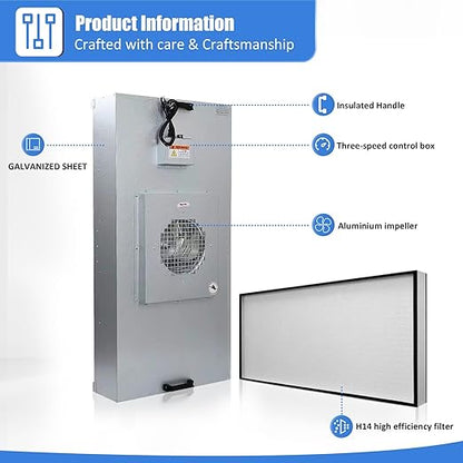 JJFFTAO，HEPA H14-Filter Laminar Flow Hood Updated FanFilter Unit（Include HEPA Filter）100/ISO Class 5 Cleanroom/Laboratory/Cleanroom/Mushroom Room, Laminar Air Flow Hood(46.2"x22.6"110V)