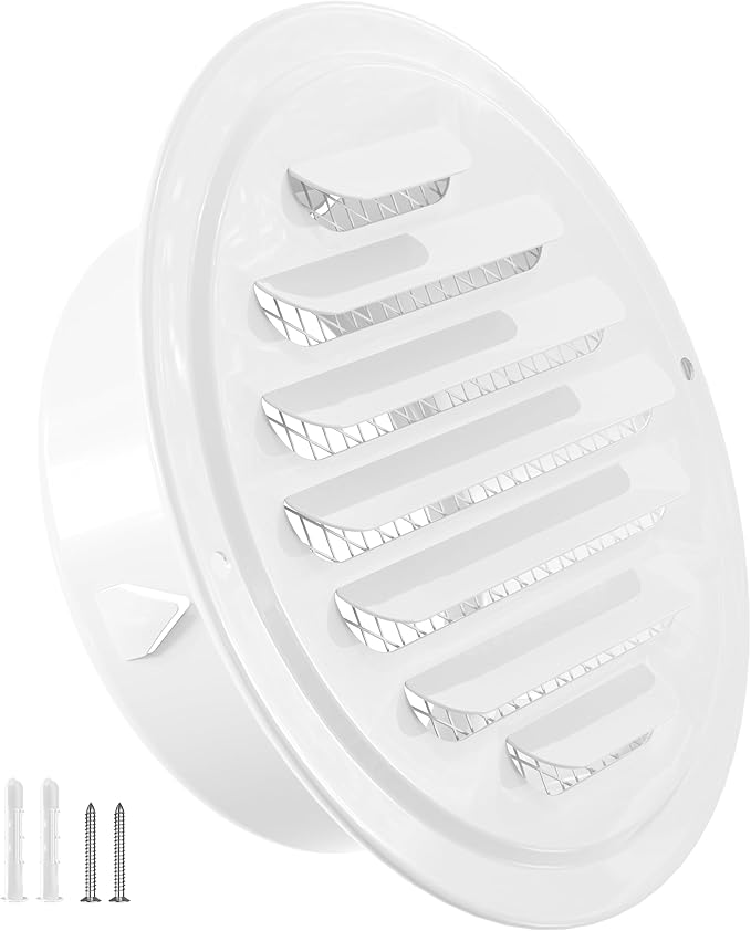 HG Power 4 Inch Soffit Vents, Metal Round Vent Cover with Screen Mesh, Louver Exhaust Vent for Wall, Ceiling Mount, Shed, Garage, Attic Ventilation, 2-Pack，White