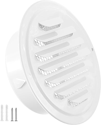 HG Power 4 Inch Soffit Vents, Metal Round Vent Cover with Screen Mesh, Louver Exhaust Vent for Wall, Ceiling Mount, Shed, Garage, Attic Ventilation, 2-Pack，White