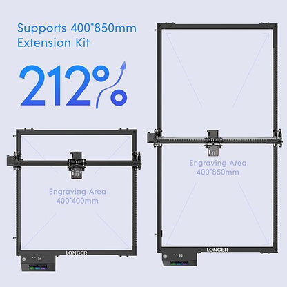 Longer RAY5 5W Laser Engraver with Air Pump, Limit Switch Kit and Y-Axis Extension Kit, Expand Working Area to 33.46" x 15.75", 3.5” Color Touch Screen, DIY Engraver Tool for Metal/Glass/Wood