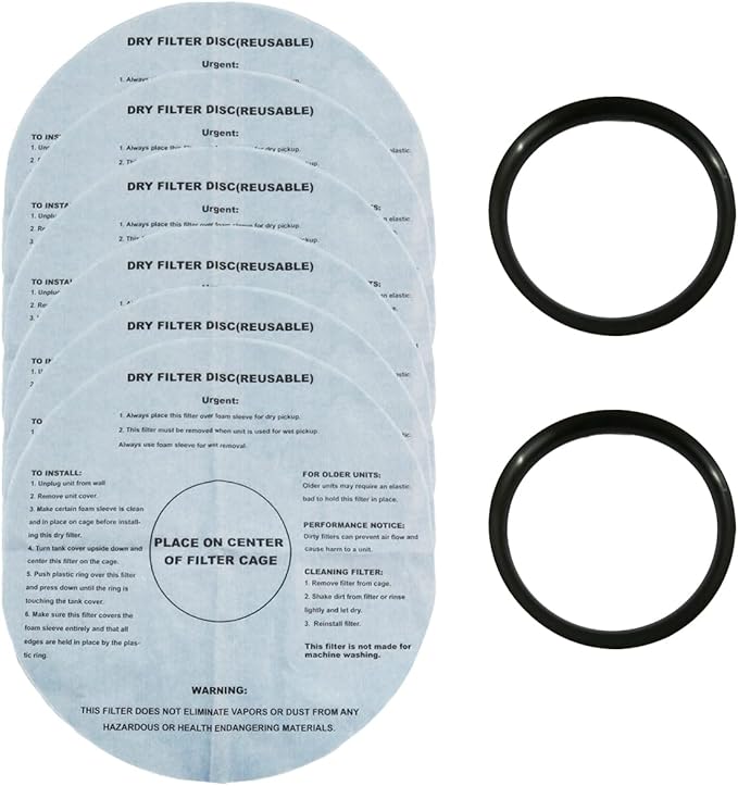 6 Dry Filter For Shop Vac with 2 Mounting Ring, 17.5" Inch Paper Reusable Dry Disc Filter Compatible with Shop Vac, Ridgid, Craftsman and Other Similar Wet Dry Vacuum Cleaners