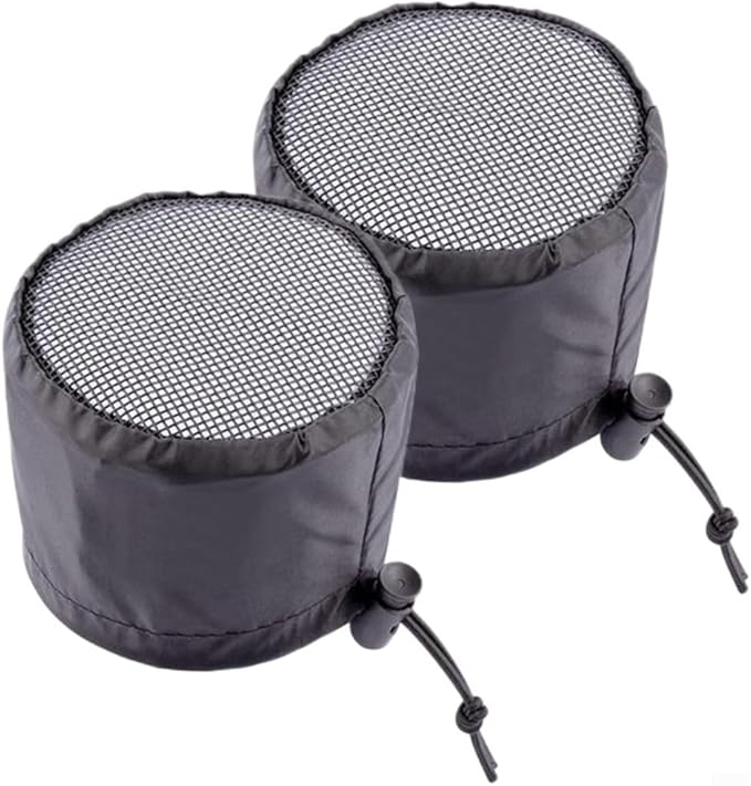 2 Pack Grow Tent Vent Duct Filter Covers with Elastic Band and Fixed Buckles, Silver-Coated Oxford and Mesh Cloth for Plant Greenhouses, Fits 4in 6in 8in Openings, Black(4in)