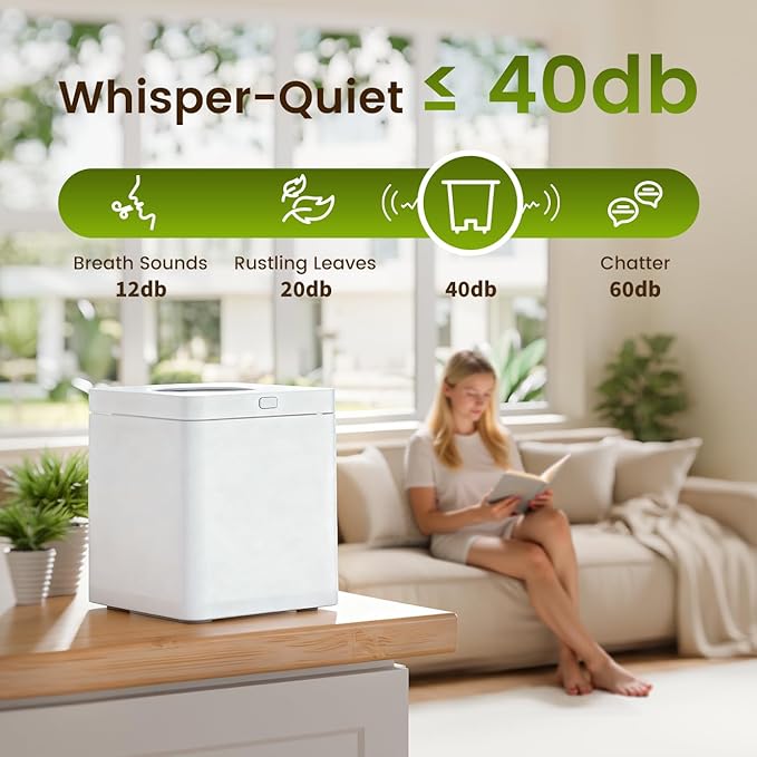 TOPZEE Electric Compost Bin for Kitchen - 3L Countertop Composter with Odorless Auto-Cleaning, Turns Food Waste to Fertilizer in 4 Hours, for Indoor Home Use, White