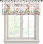Easter Sheer Valances for Windows 54"x18", Light Filtering Kitchen Curtains Valance, Spring Watercolor Bunny Eggs Flower Leaf Pink Plaid Rod Pocket Chiffon Curtains for Living Room Bedroom Cafe