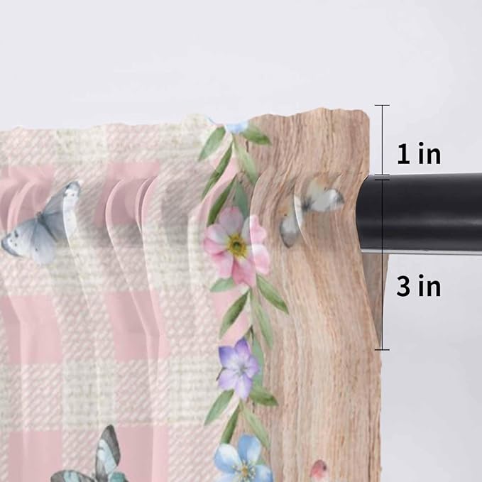 Happy Easter Sheer Valances for Windows 60"x18", Light Filtering Kitchen Curtains Valance, Spring Gnomes Duck Floral Eggs Pink Plaid Rod Pocket Chiffon Curtains for Living Room Bedroom Cafe