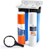 Aquaboon 2-Stage Whole House Water Filtration System with 20" Sediment, KDF Filters, Pressure Gauges & Release, Wrench, White Coated Bracket